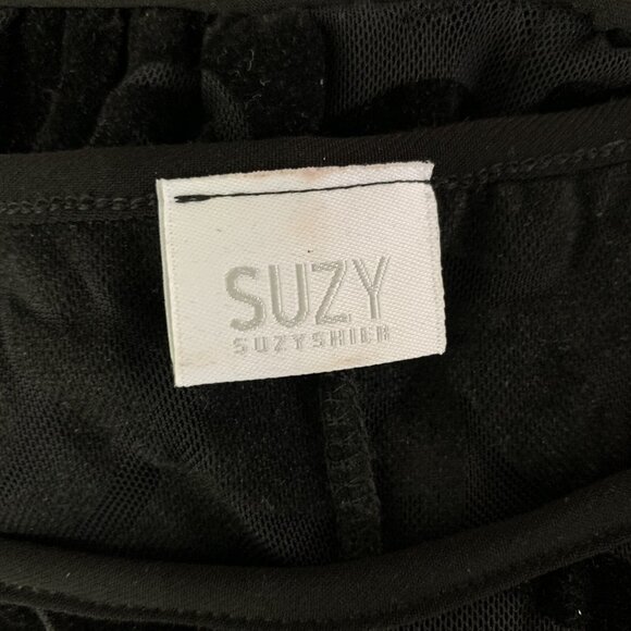 Suzy Shier Top Large Black Short Sleeve Sheer Blouse Night Out Clubwear Sexy - Picture 5 of 5